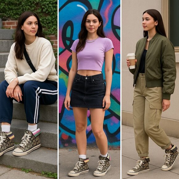 Coach Women’s Bonney High-Top Sneaker Canvas Beige Black 7 Retro Y2K - Picture 1 of 11